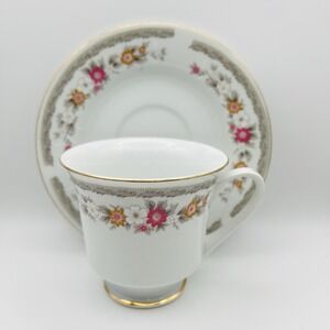Vintage China Teacup Saucer Floral Gold Trim White Cottagecore Tea Party Set